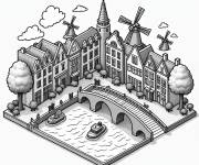 Coloriage Paysage de ville pittoresque