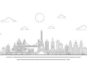 Coloriage et dessins gratuit Paysage simple des meilleures villes du monde à imprimer