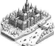Coloriage Un ch&acirc;teau dans une ville magique