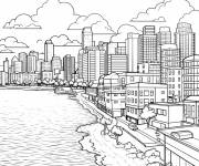 Coloriage Une large ville baln&eacute;aire