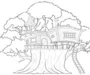 Coloriage Une petite ville dans l'arbre