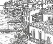 Coloriage Une ville italienne au bord de la mer