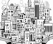 Coloriage Ville abstraite &agrave; motifs