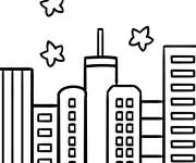 Coloriage Ville avec les b&acirc;timents entre les &eacute;toiles
