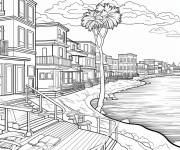 Coloriage Ville baln&eacute;aire avec des b&acirc;timents de luxe