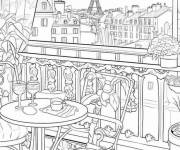 Coloriage Ville de Paris depuis un caf&eacute;