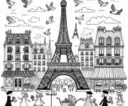 Coloriage Ville de Paris en couleur