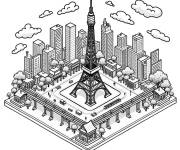 Coloriage Ville et Tour Eiffel