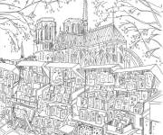 Coloriage Ville fran&ccedil;aise et boutique d&rsquo;art