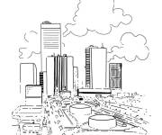 Coloriage Ville sous les nuages