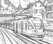 Coloriage Vue d'une ville de Suisse