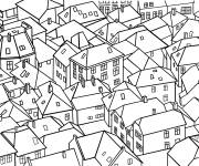 Coloriage Vue de la ville depuis le haut en noir et blanc