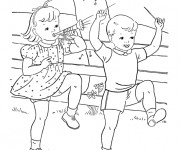 Coloriage Vintage Enfants qui s'amusent