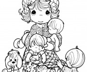 Coloriage Vintage Fille et ses Jouets