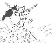 Coloriage Chat guerrier avec une &eacute;p&eacute;e