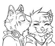 Coloriage Chat guerrier embrasse son anim&eacute;