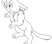 Coloriage Chat guerrier jouant avec une papillon