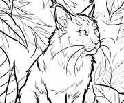 Coloriage Chat guerrier parmi les arbres