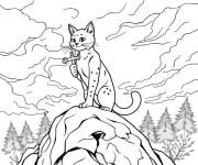 Coloriage Chat guerrier sur la falaise