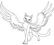 Coloriage Chat guerriers ail&eacute;s avec une &eacute;p&eacute;e