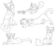 Coloriage Chats en diff&eacute;rentes positions de Warrior Cats