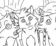 Coloriage Les trois chats guerriers attrape un serpent