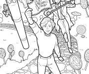 Coloriage Charlie tend un ticket d'or dans l'usine de Willy Wonka