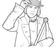Coloriage Johnny Depp dans le r&ocirc;le de Wonka tenant un chapeau