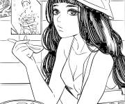 Coloriage Fille anime au restaurent de Y2K
