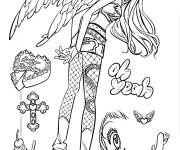 Coloriage Fille avec des ailes de Y2K &agrave; motif