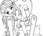 Coloriage Fille triste en mode de Y2K