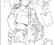 Coloriage Image de fille de l'ann&eacute;e 2000