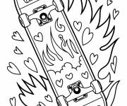 Coloriage Skateboard avec des motifs audacieux-flammes style Y2K