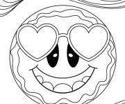 Coloriage Smiley heureux avec des lunettes de coeur de l'an 2000