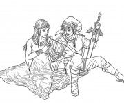 Coloriage Link et Zelda amoureux