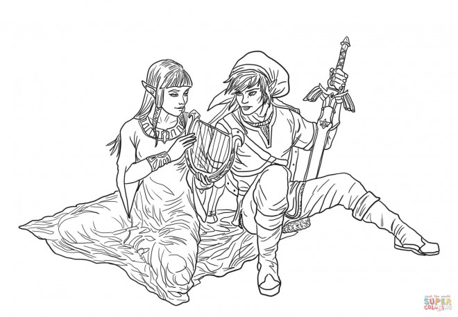 Coloriage Link et Zelda amoureux dessin gratuit à imprimer