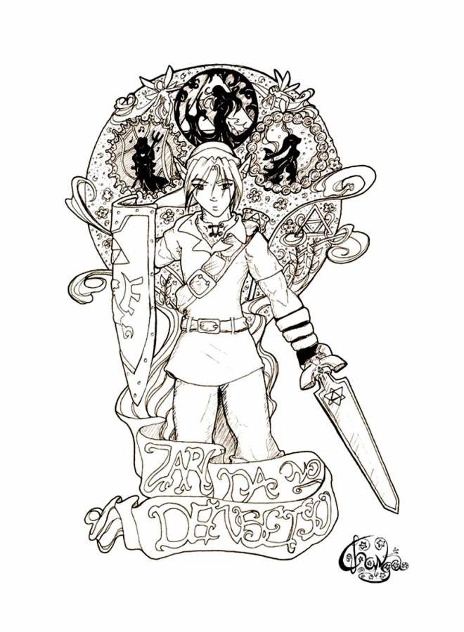Coloriage Nintendo Link dans Zelda dessin gratuit à imprimer