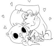 Coloriage et dessins gratuit Ad&egrave;le avec son chat Ajax à imprimer