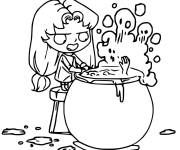 Coloriage Adele Mortelle pr&eacute;pare la potion magique