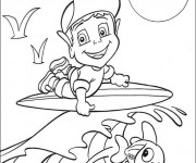 Coloriage Adibou entrain de surfer