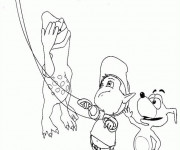 Coloriage Adibou et Plop font voler un cerf-volant