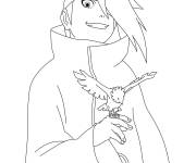 Coloriage Deidara avec son oiseau