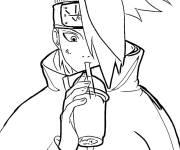 Coloriage Deidara buvant de la limonade