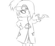 Coloriage Deidara chibi tenant une chauve-souris pour enfants