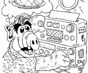 Coloriage Alf met de la musique