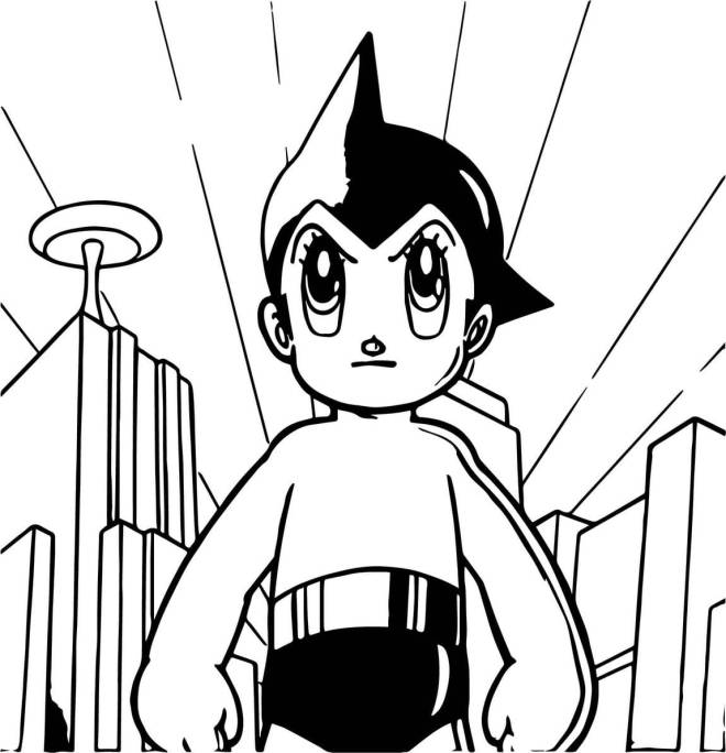 Coloriage et dessins gratuits Astro Boy dans la ville à imprimer