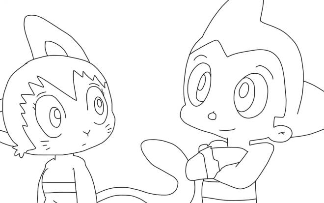 Coloriage et dessins gratuits Astro Boy et son chat à imprimer