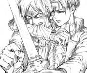 Coloriage Levi et Eren au combat