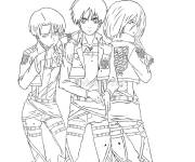 Coloriage Livai, Mikasa et Eren