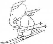 Coloriage Babar fait du ski